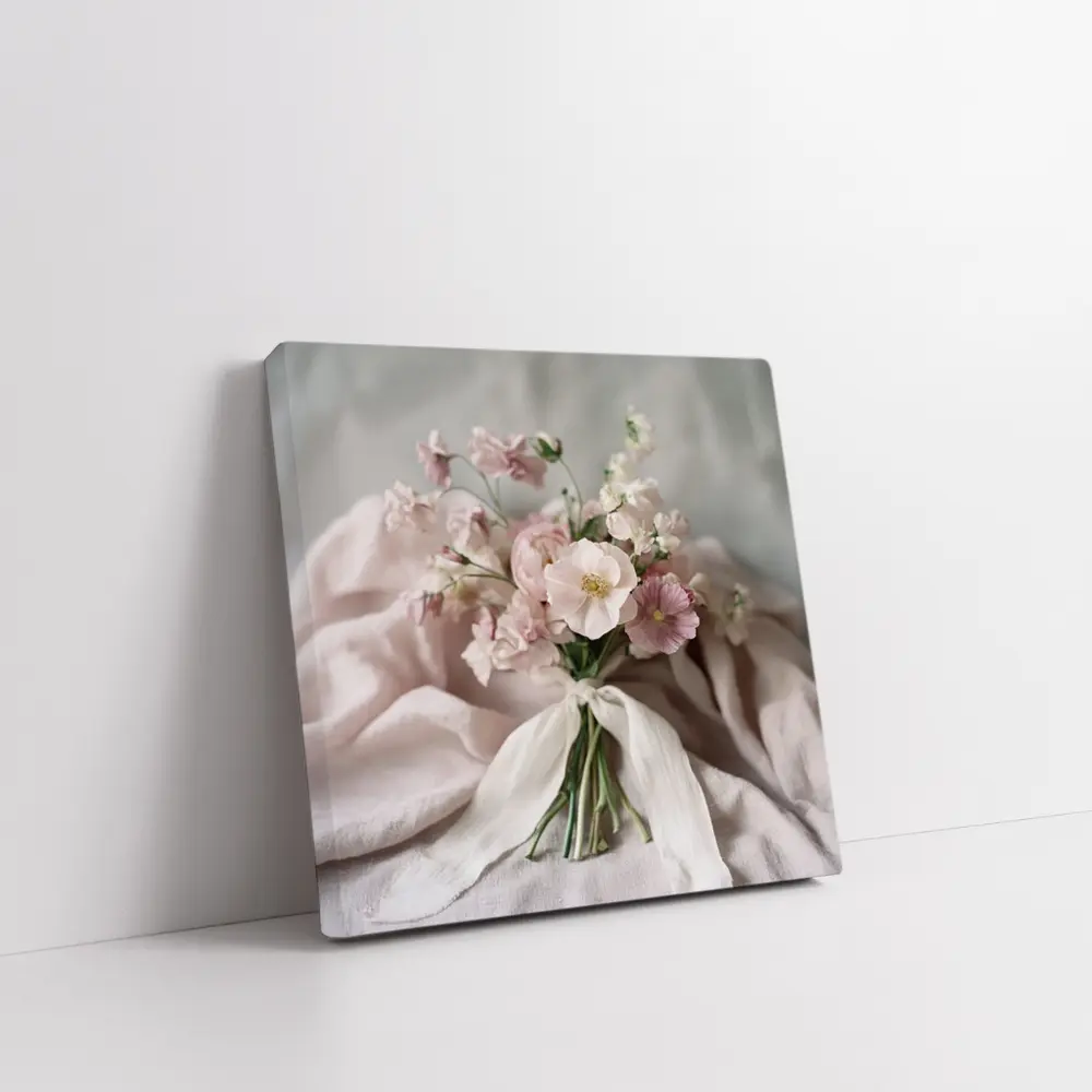 Pink Ranunculus Bouquet Soft Linen Background – Wall Art