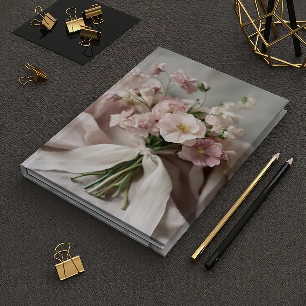 Pink Ranunculus Bouquet Soft Linen Background – Notebooks
