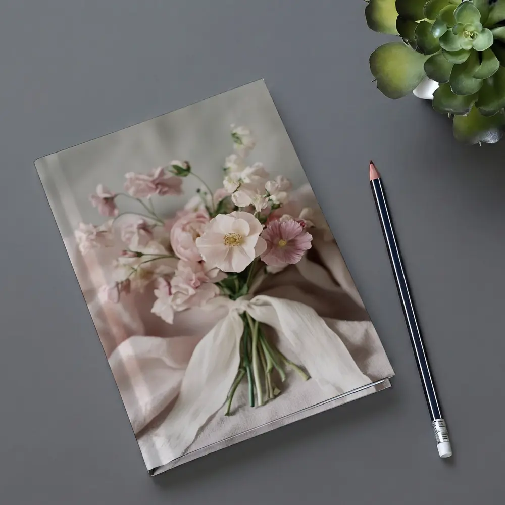 Pink Ranunculus Bouquet Soft Linen Background – Notebooks
