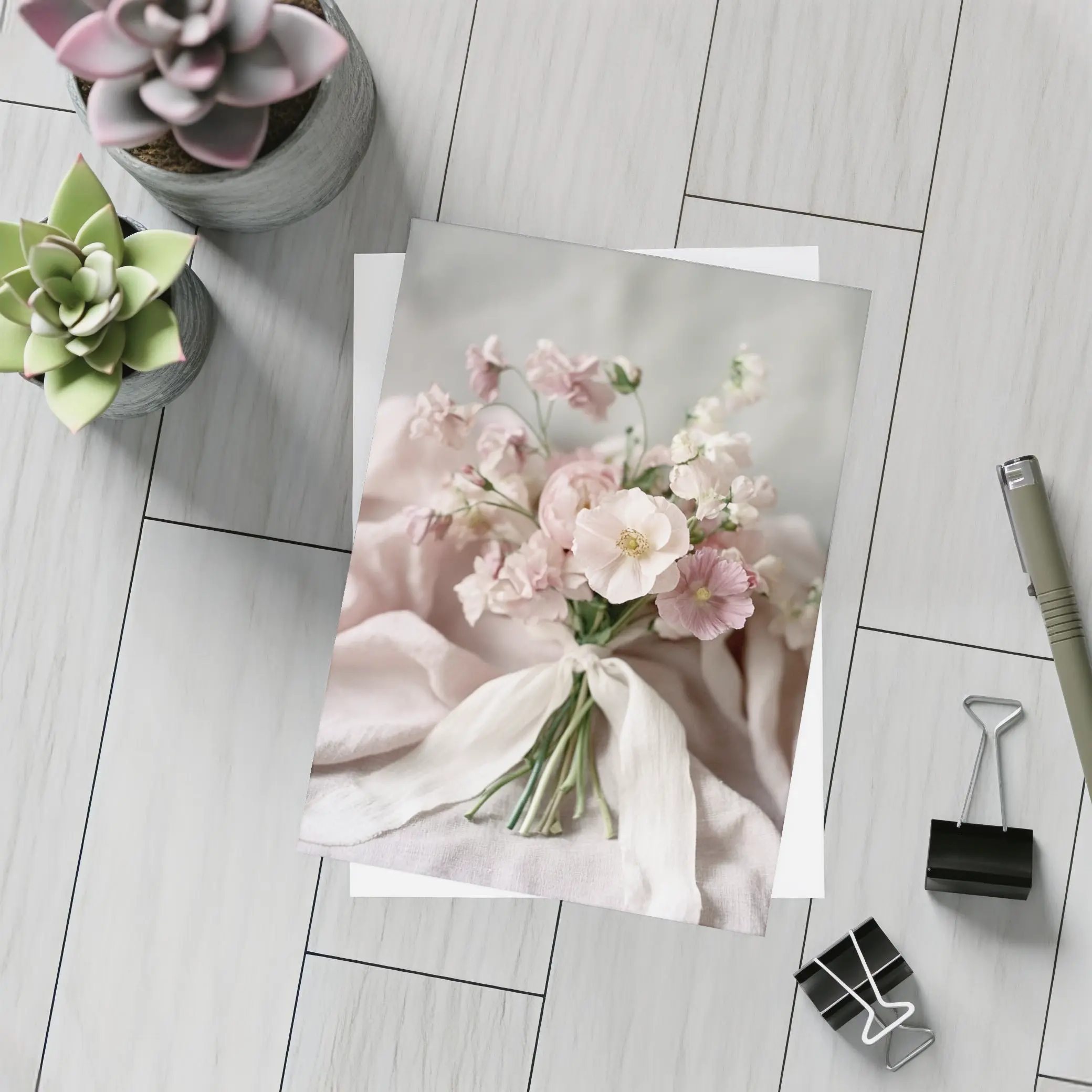 Pink Ranunculus Bouquet Soft Linen Background – Postcards