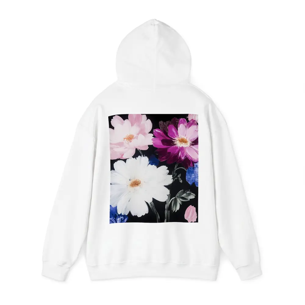 Pink White Purple Flowers Black Background Painting – Hoodies
