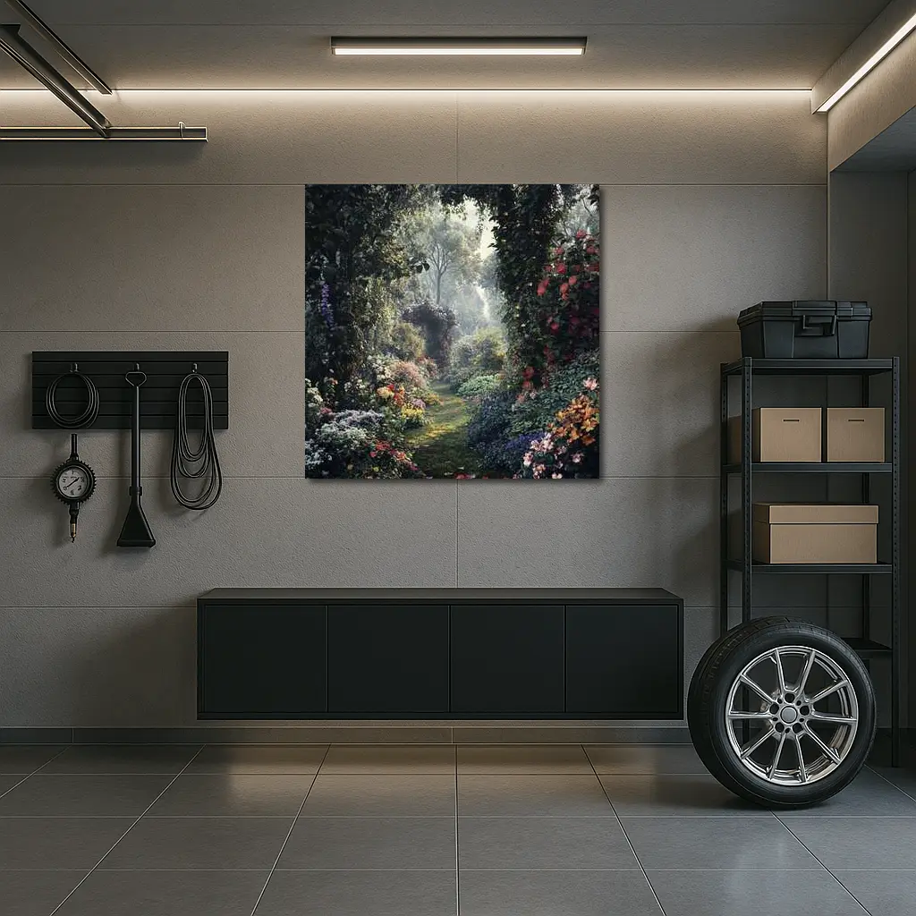 Lush Garden Path Through Flowering Trees – Wall Art