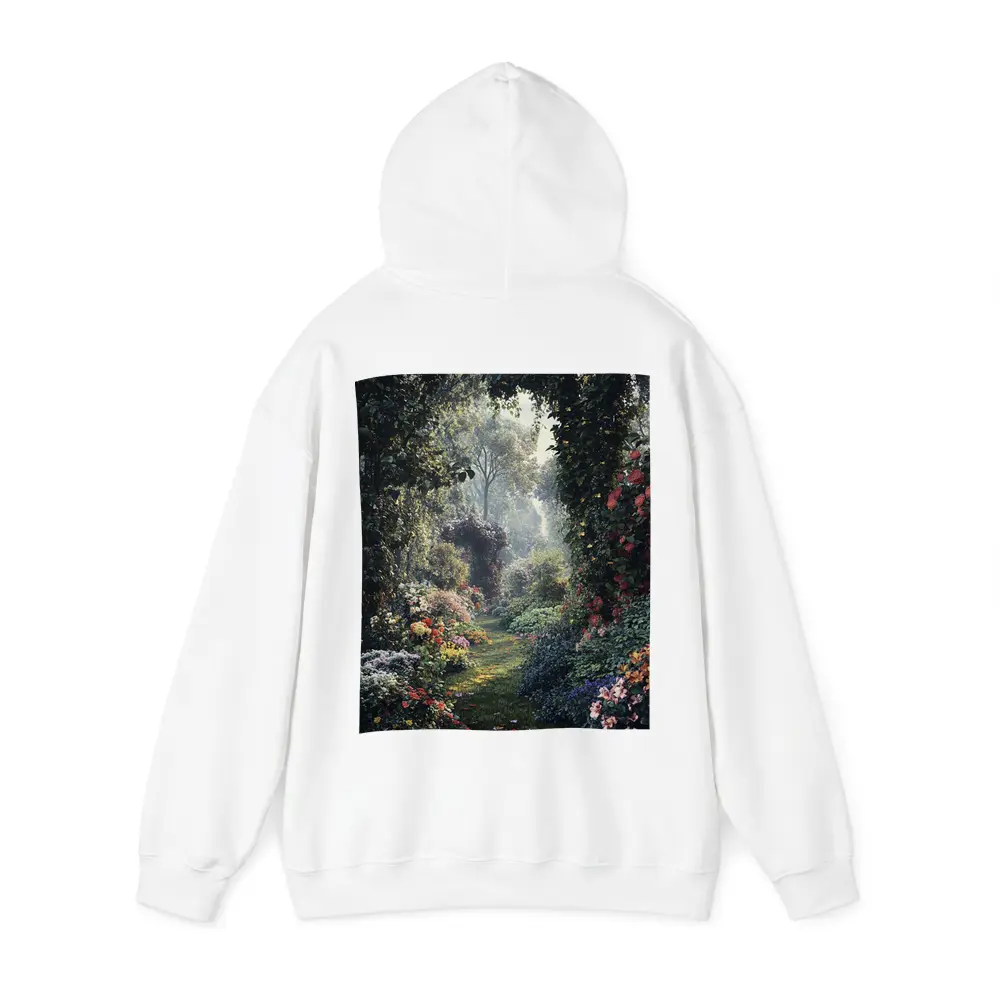 Lush Garden Path Through Flowering Trees – Hoodies