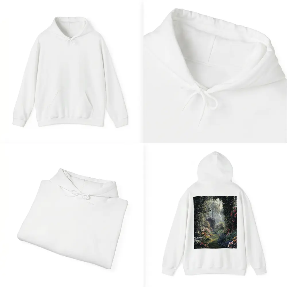 Lush Garden Path Through Flowering Trees – Hoodies