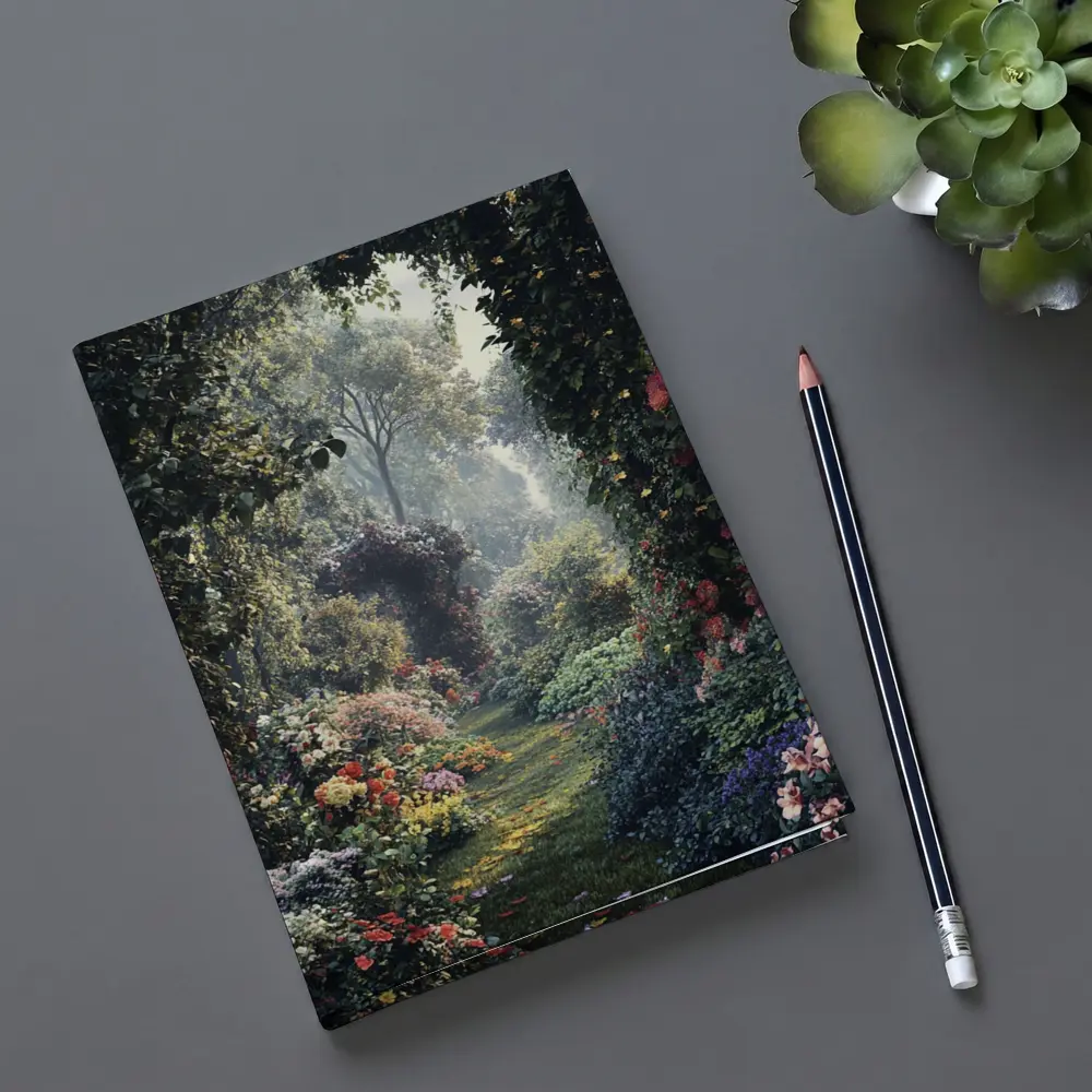 Lush Garden Path Through Flowering Trees – Notebooks