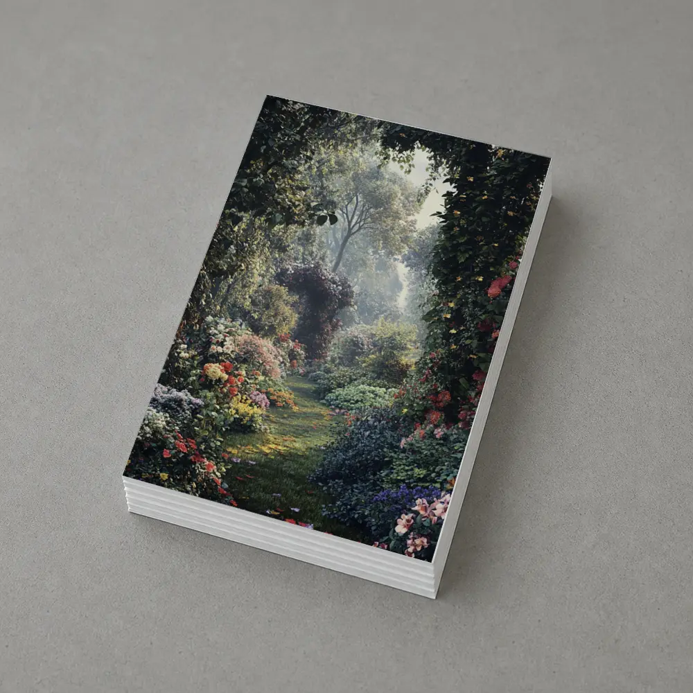 Lush Garden Path Through Flowering Trees – Postcards