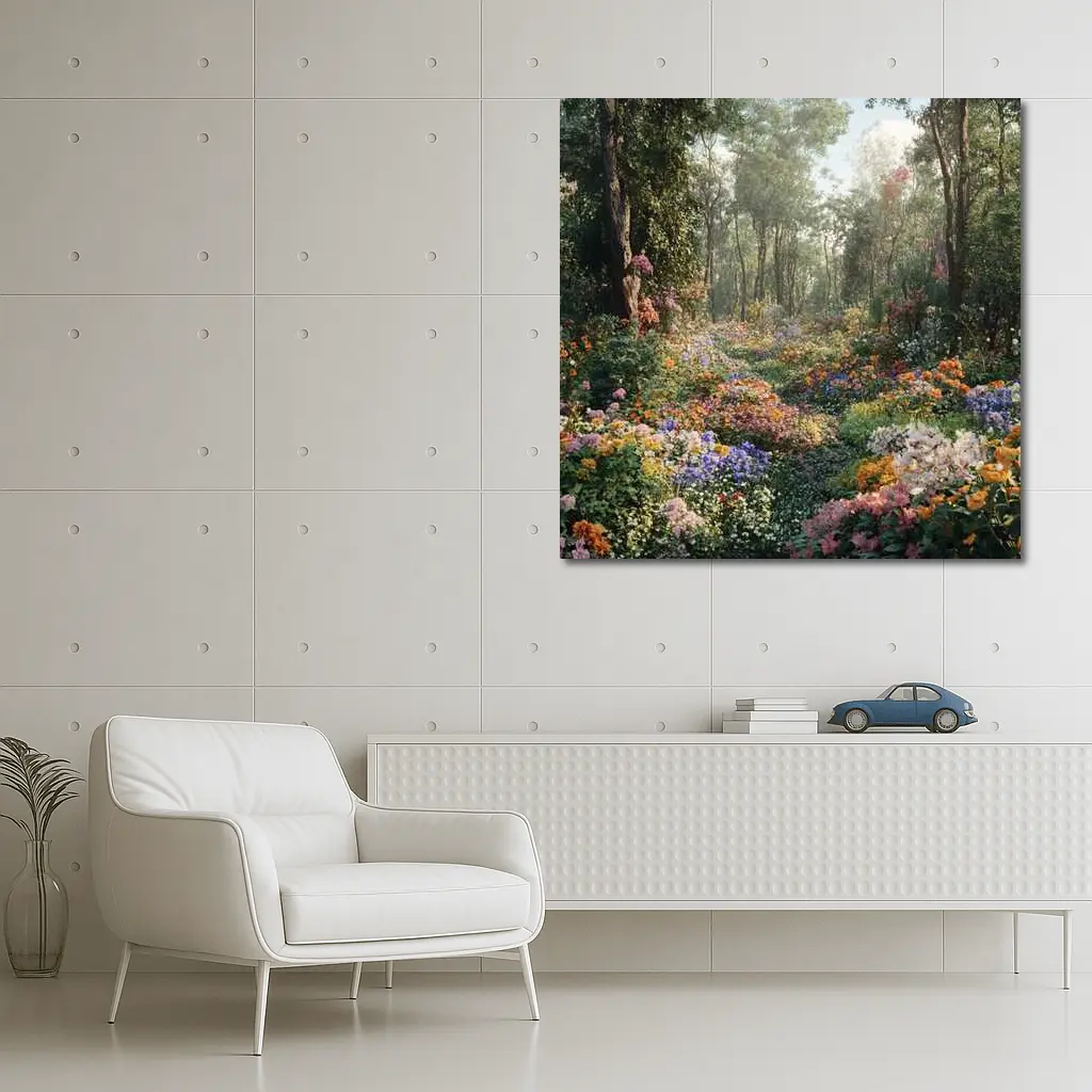 Colorful Wildflower Garden Path Through Forest – Wall Art