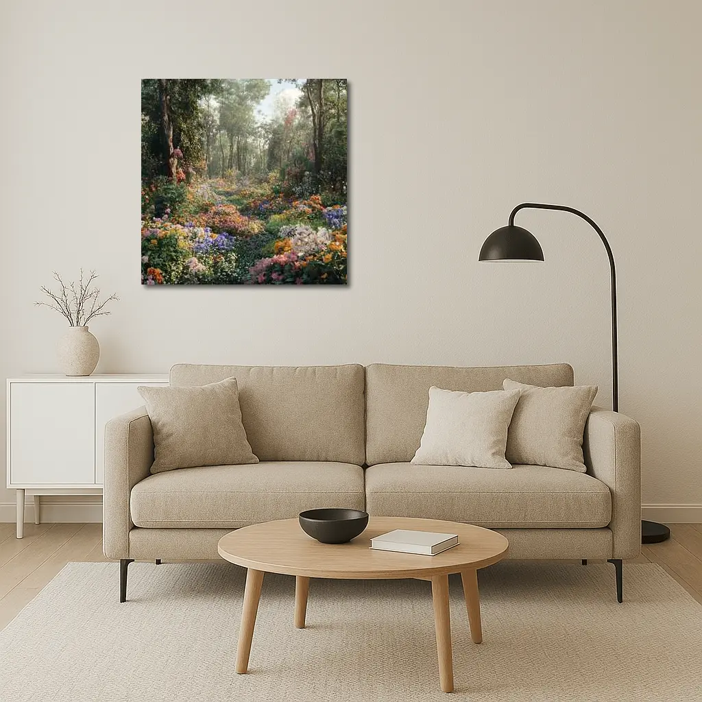 Colorful Wildflower Garden Path Through Forest – Wall Art