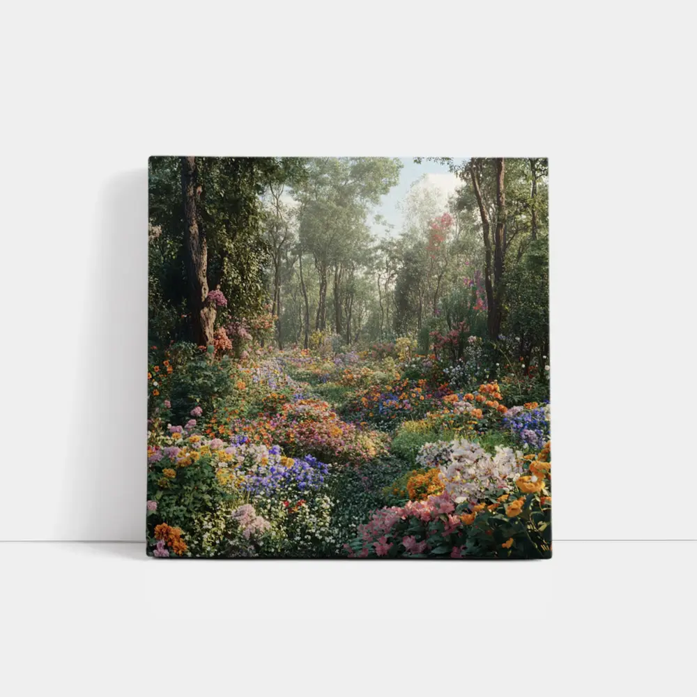 Colorful Wildflower Garden Path Through Forest – Wall Art