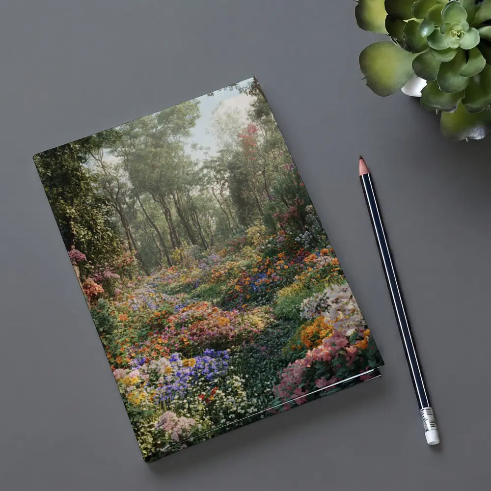 Colorful Wildflower Garden Path Through Forest – Notebooks