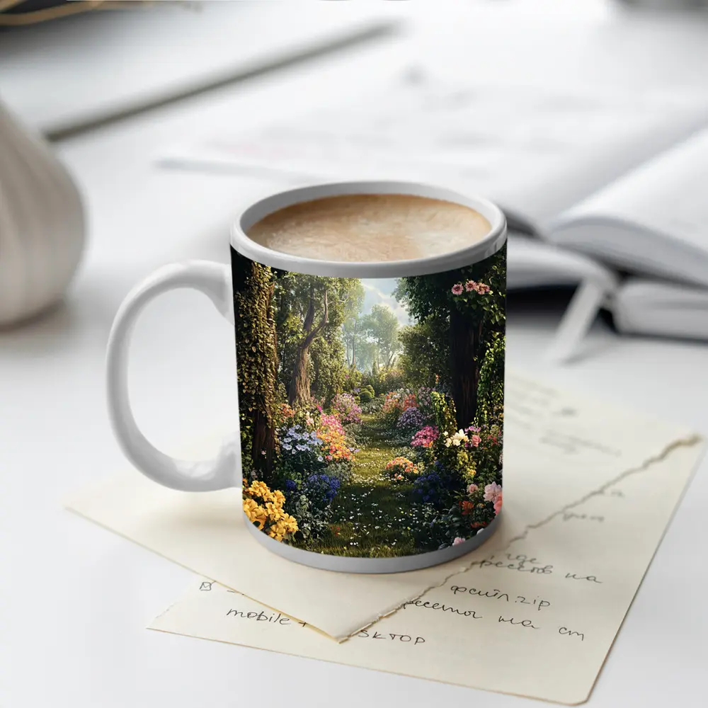 Lush Garden Path With Colorful Blooming Flowers – Mugs