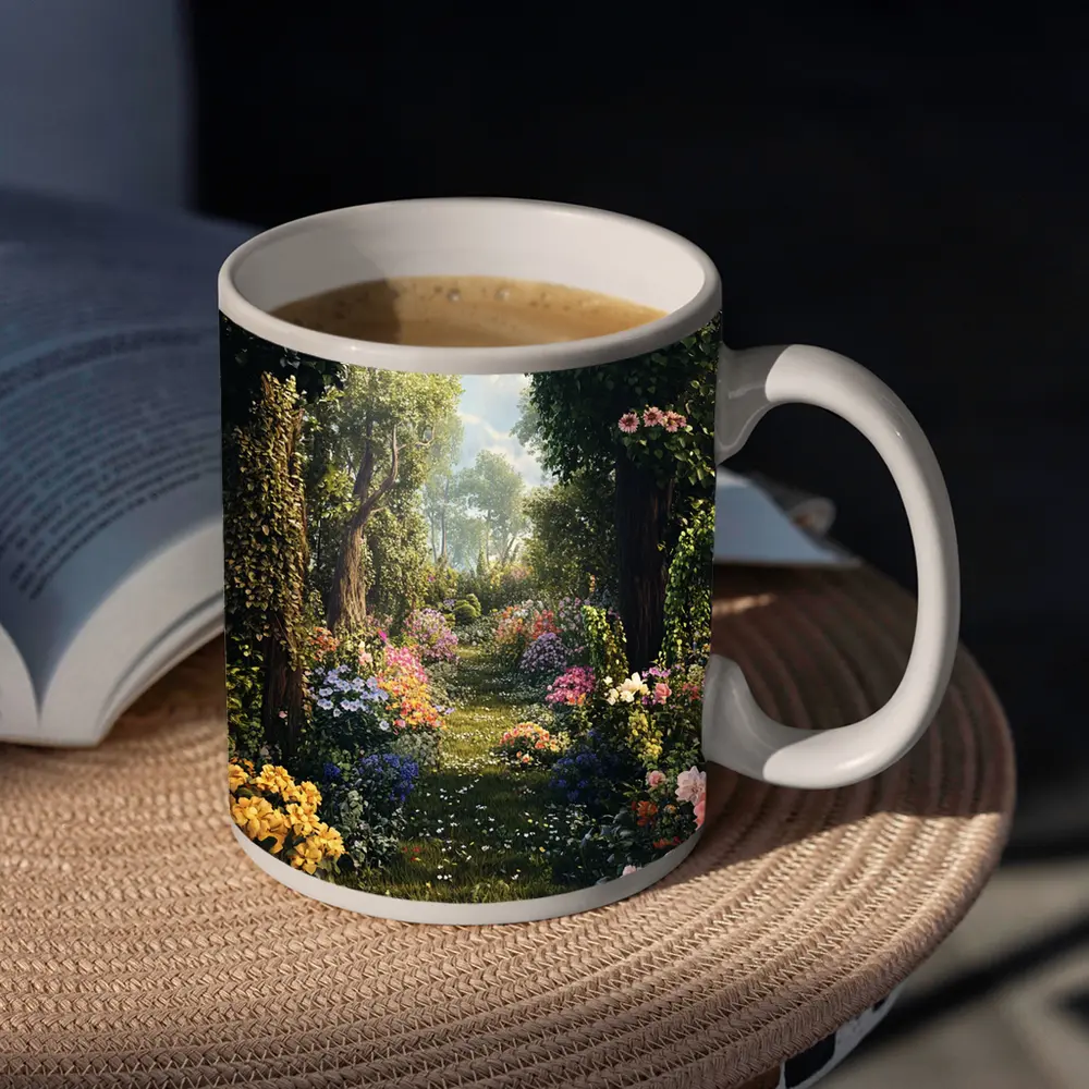 Lush Garden Path With Colorful Blooming Flowers – Mugs