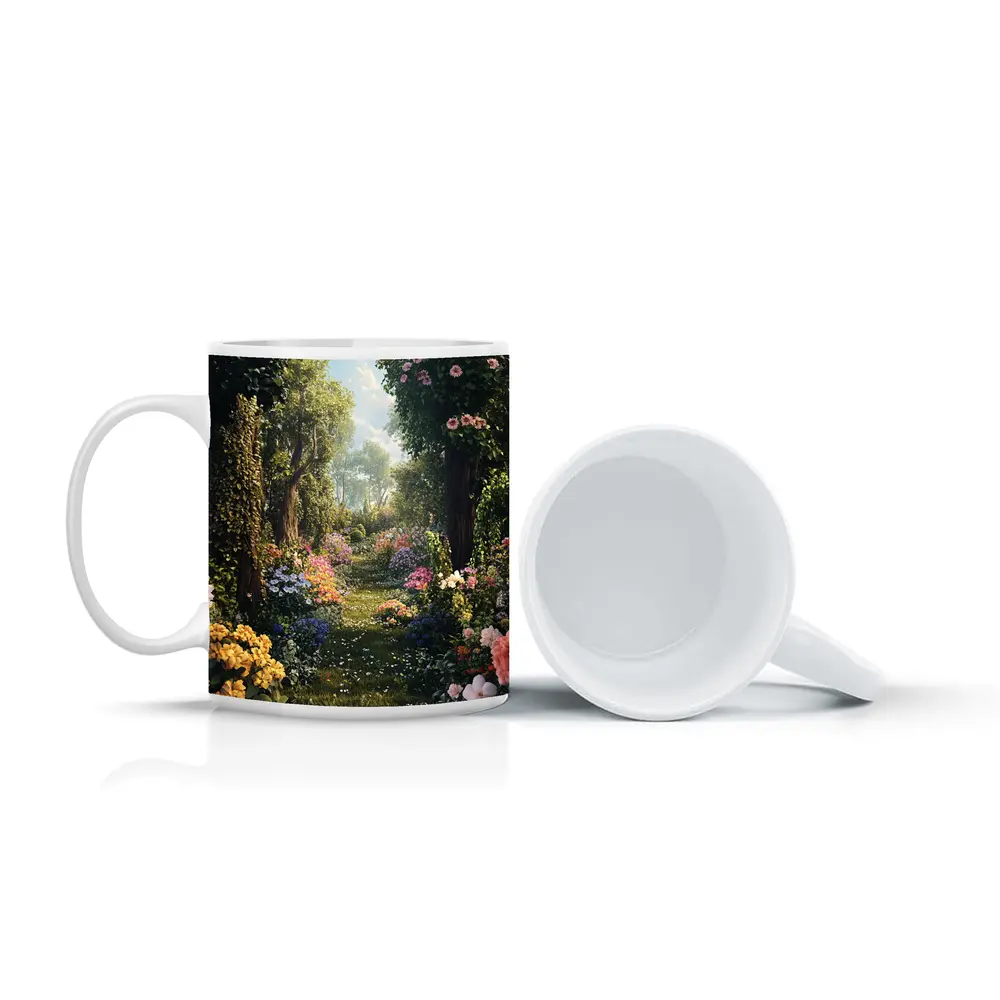 Lush Garden Path With Colorful Blooming Flowers – Mugs