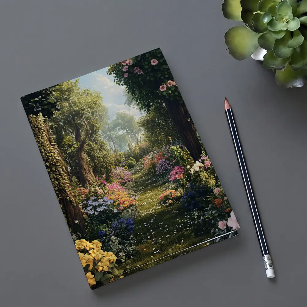 Lush Garden Path With Colorful Blooming Flowers – Notebooks