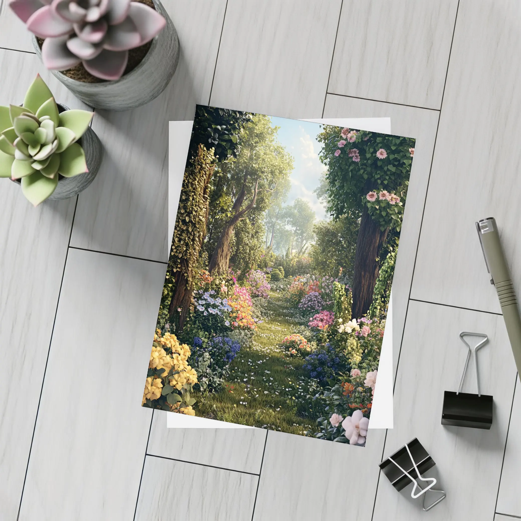 Lush Garden Path With Colorful Blooming Flowers – Postcards