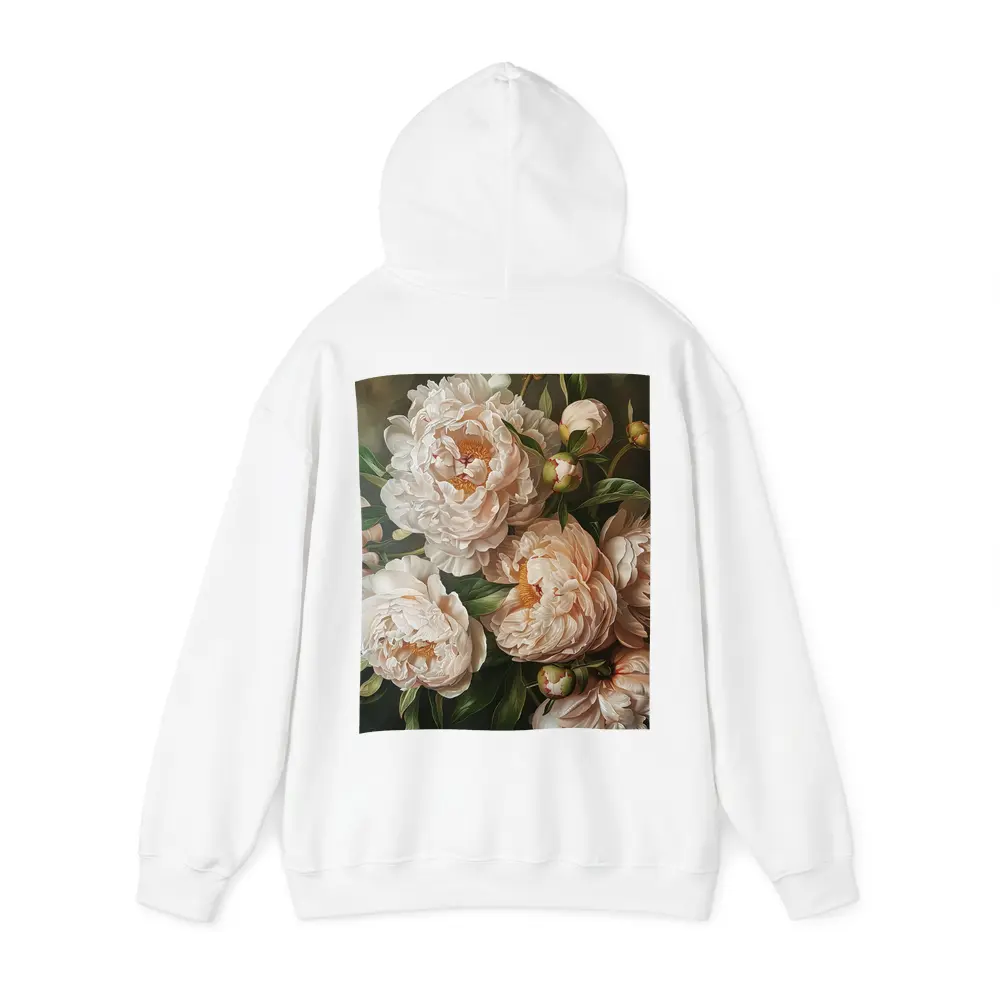 Blush Peony Blooms Dark Moody Background – Hoodies