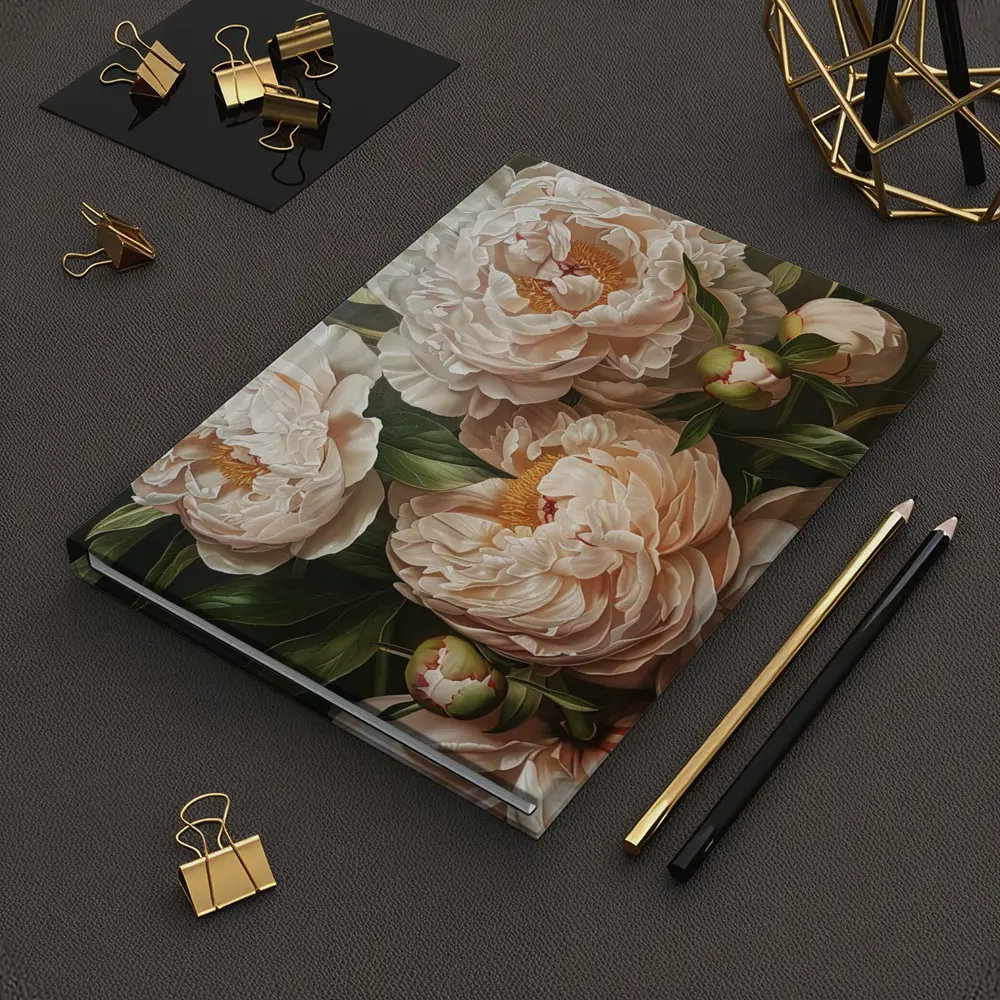 Blush Peony Blooms Dark Moody Background – Notebooks