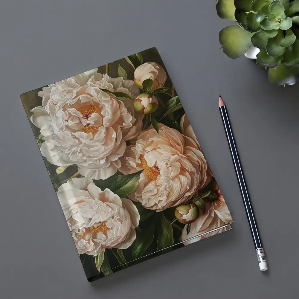Blush Peony Blooms Dark Moody Background – Notebooks