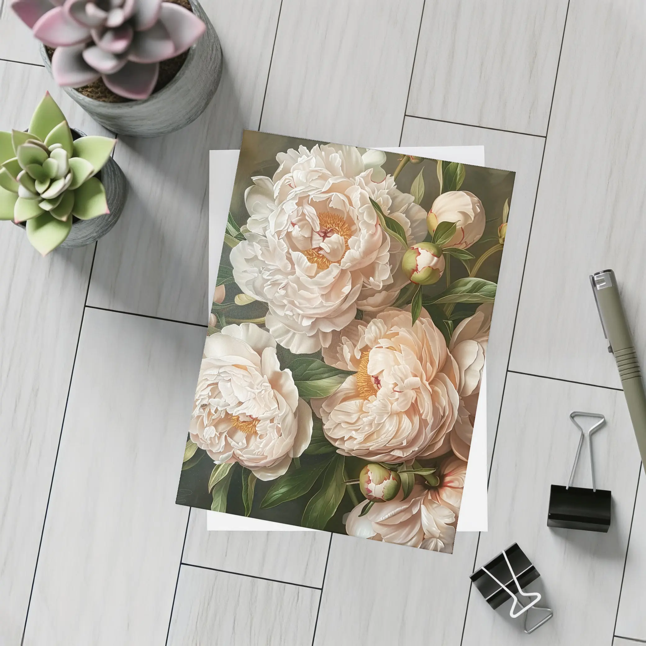 Blush Peony Blooms Dark Moody Background – Postcards