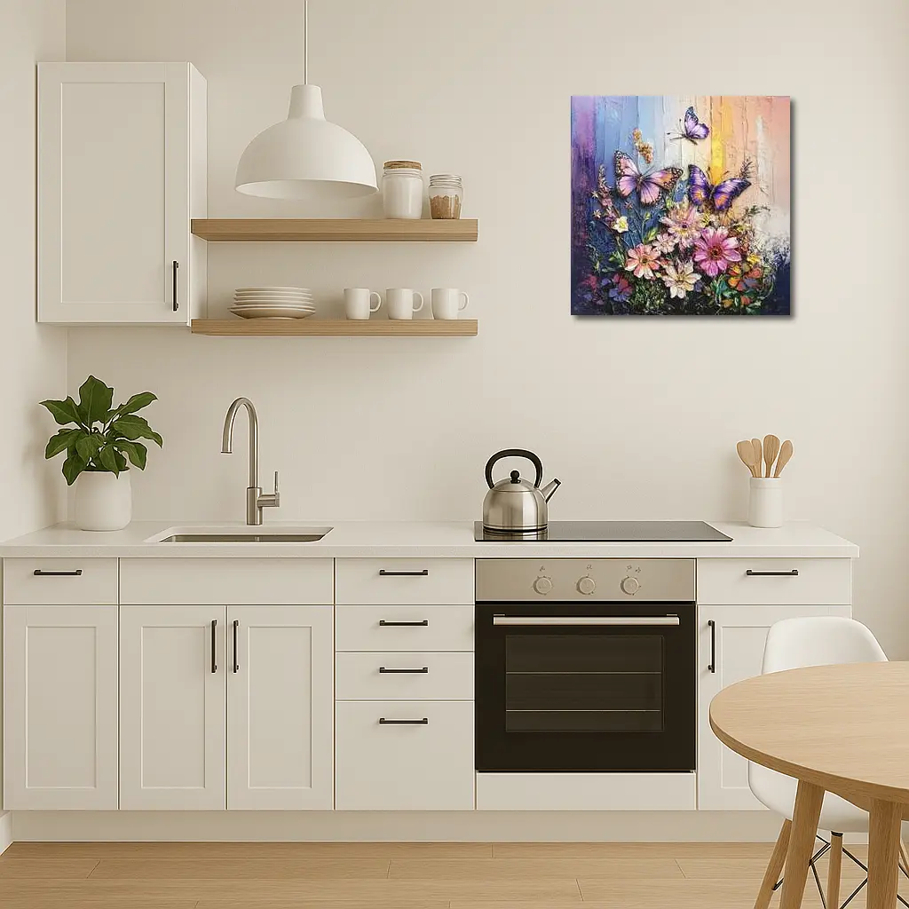 Purple Butterflies Over Pink Wildflowers Painting – Wall Art