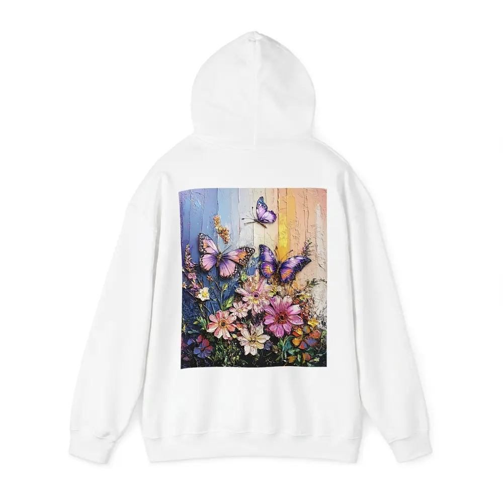 Purple Butterflies Over Pink Wildflowers Painting – Hoodies