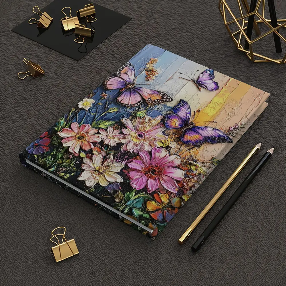 Purple Butterflies Over Pink Wildflowers Painting – Notebooks