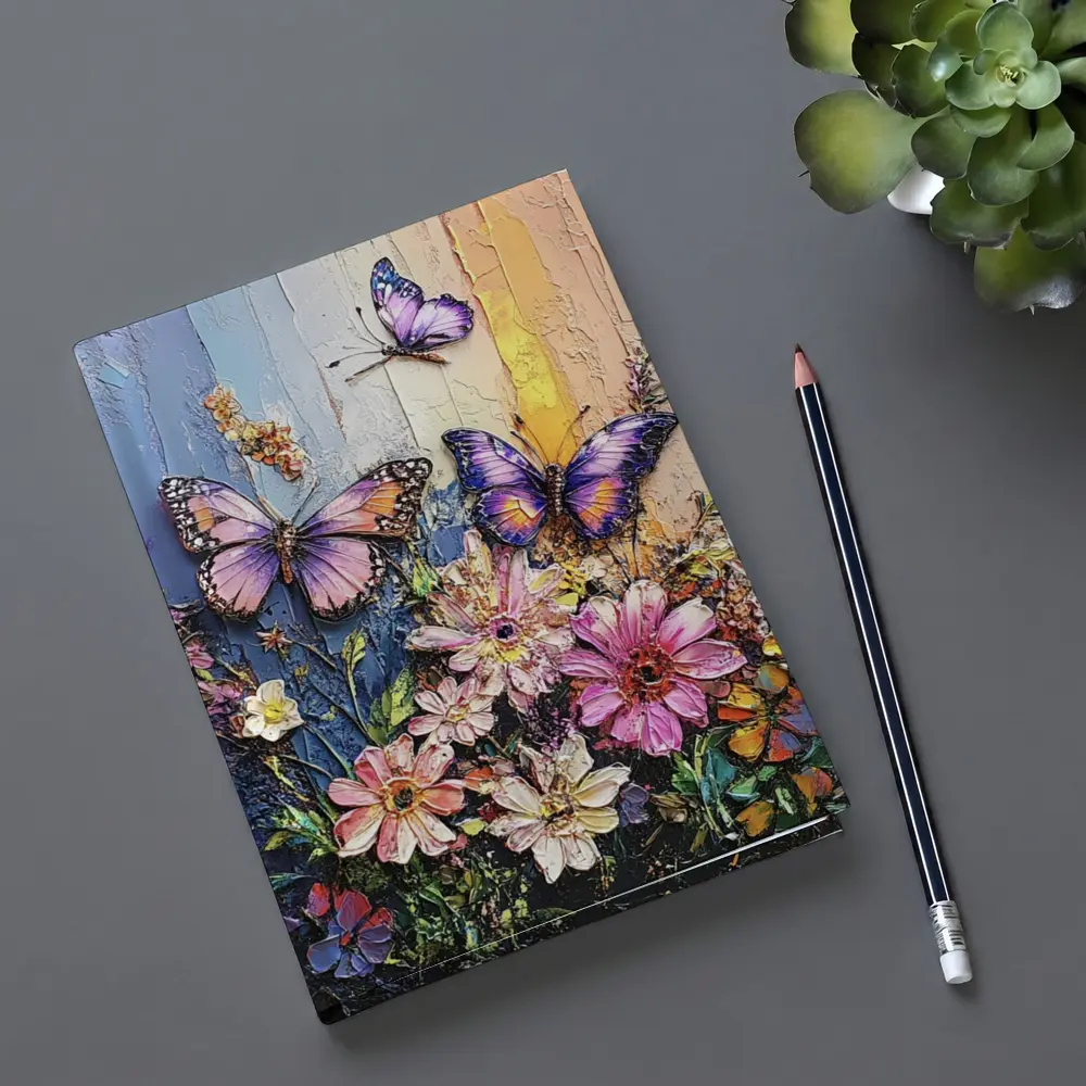 Purple Butterflies Over Pink Wildflowers Painting – Notebooks