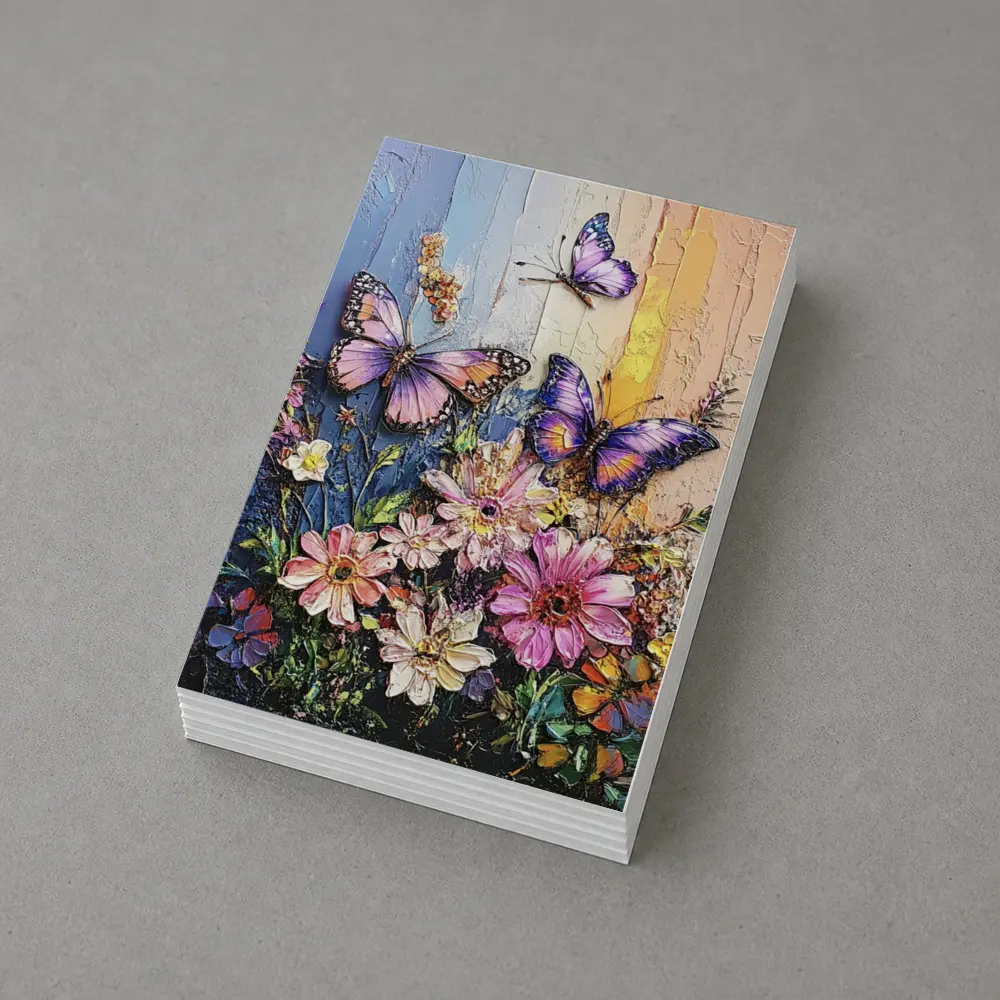 Purple Butterflies Over Pink Wildflowers Painting – Postcards