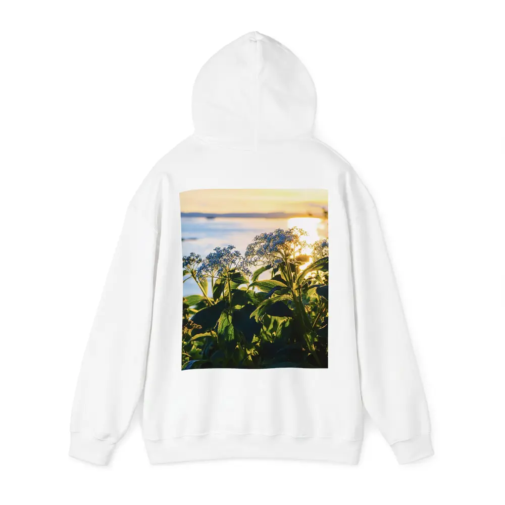 Blue Wildflowers Glowing Coastal Sunset Scene – Hoodies