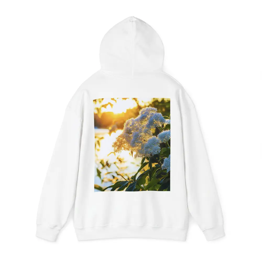 White Hydrangea Flowers Golden Sunset Light – Hoodies