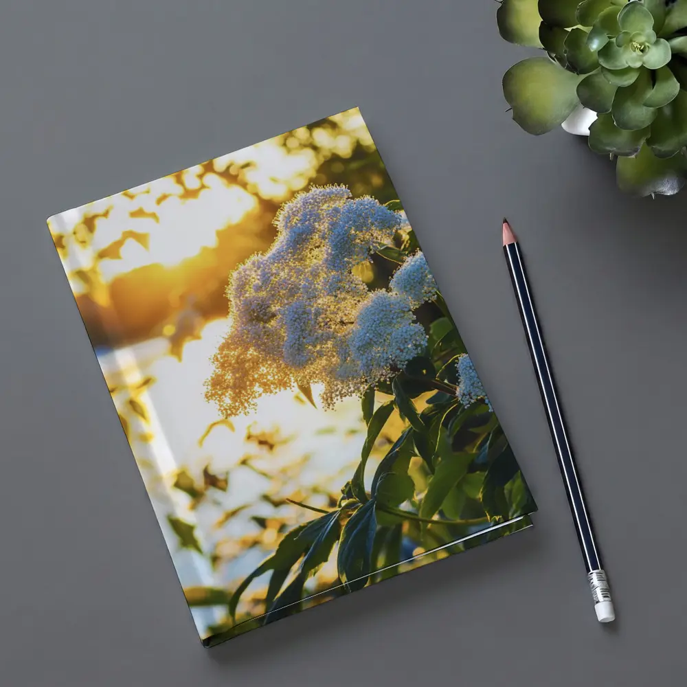 White Hydrangea Flowers Golden Sunset Light – Notebooks