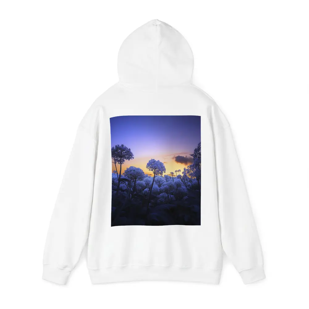 Blue Flowers Glowing Against Sunset Sky – Hoodies