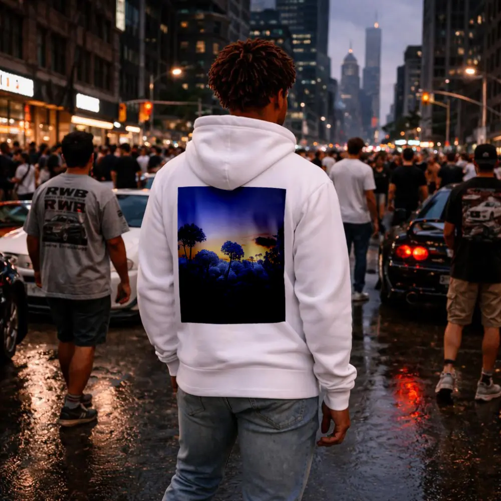 Blue Flowers Glowing Against Sunset Sky – Hoodies