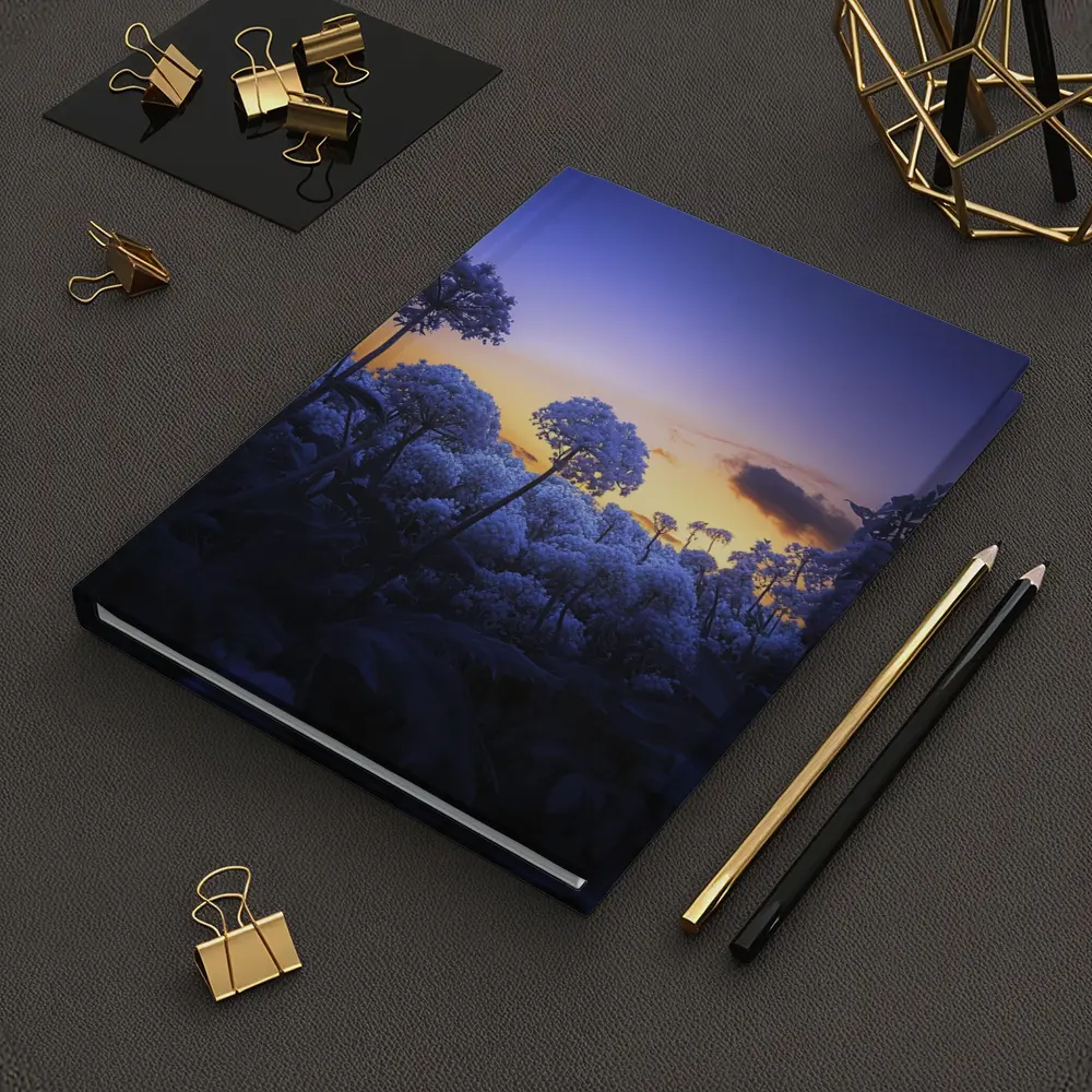 Blue Flowers Glowing Against Sunset Sky – Notebooks