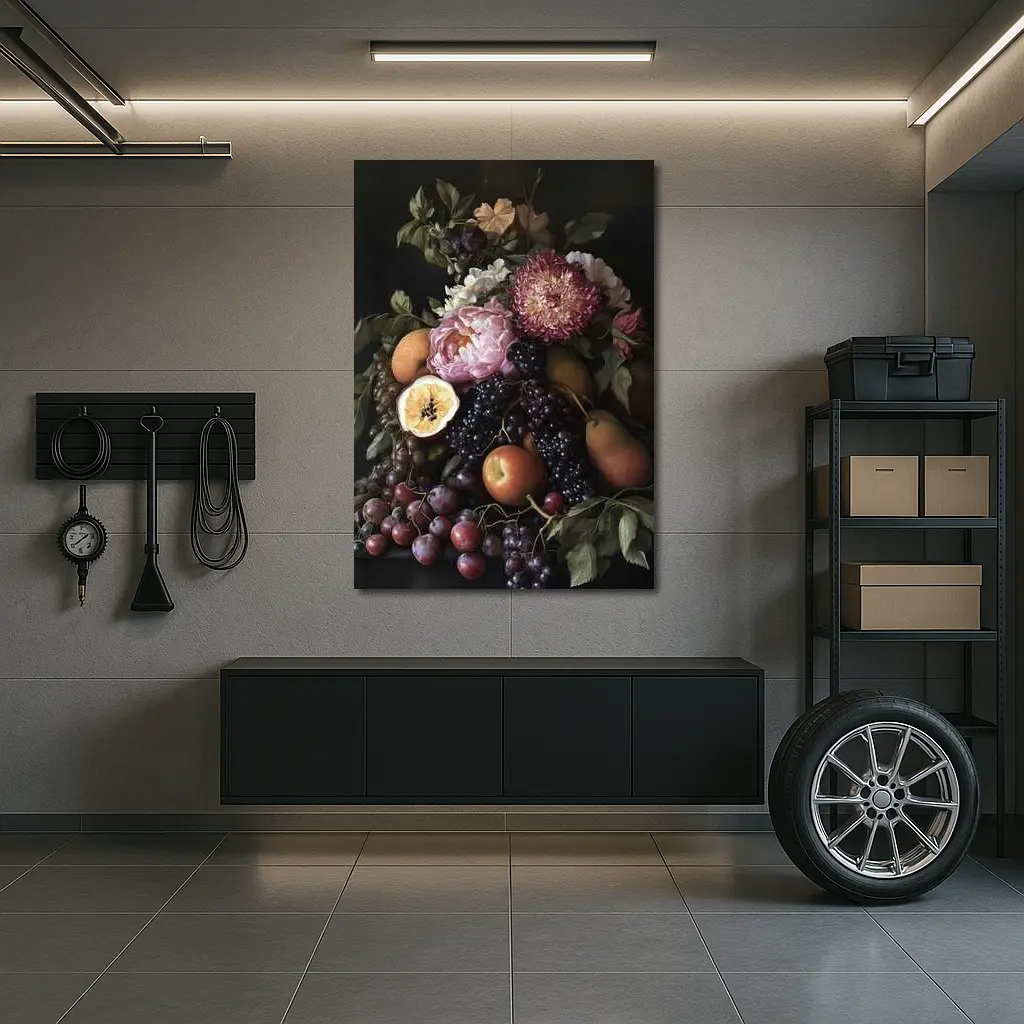 Dark Floral Still Life Fruit Botanical Art – Wall Art