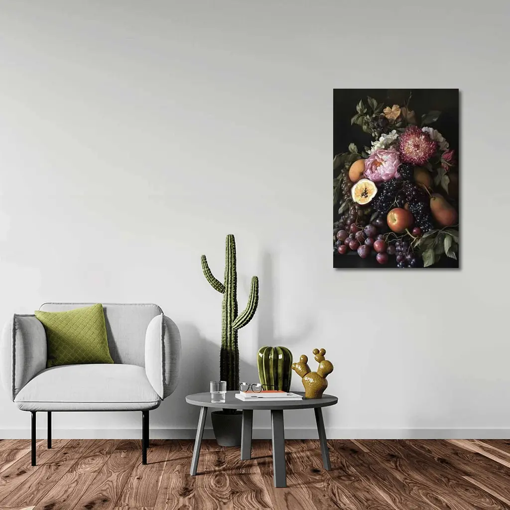 Dark Floral Still Life Fruit Botanical Art – Wall Art