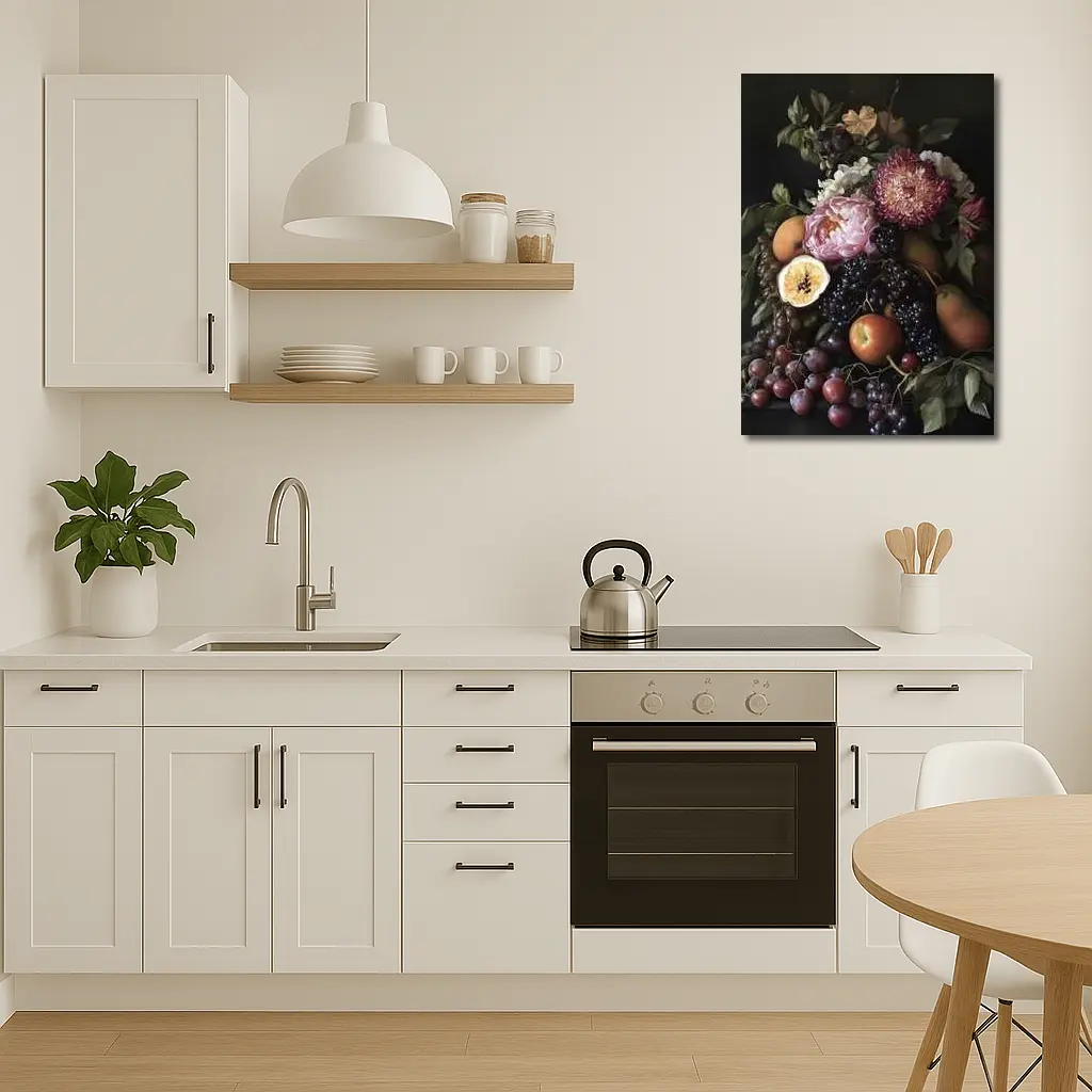 Dark Floral Still Life Fruit Botanical Art – Wall Art