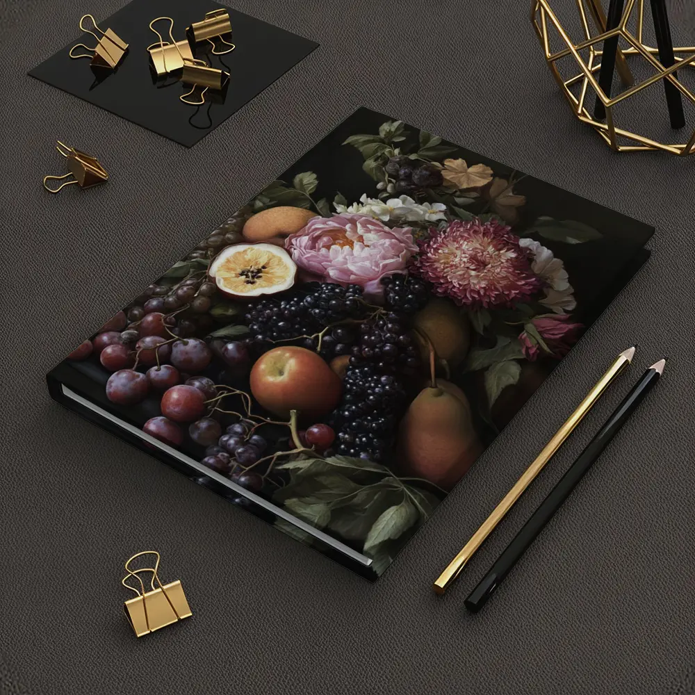 Dark Floral Still Life Fruit Botanical Art – Notebooks