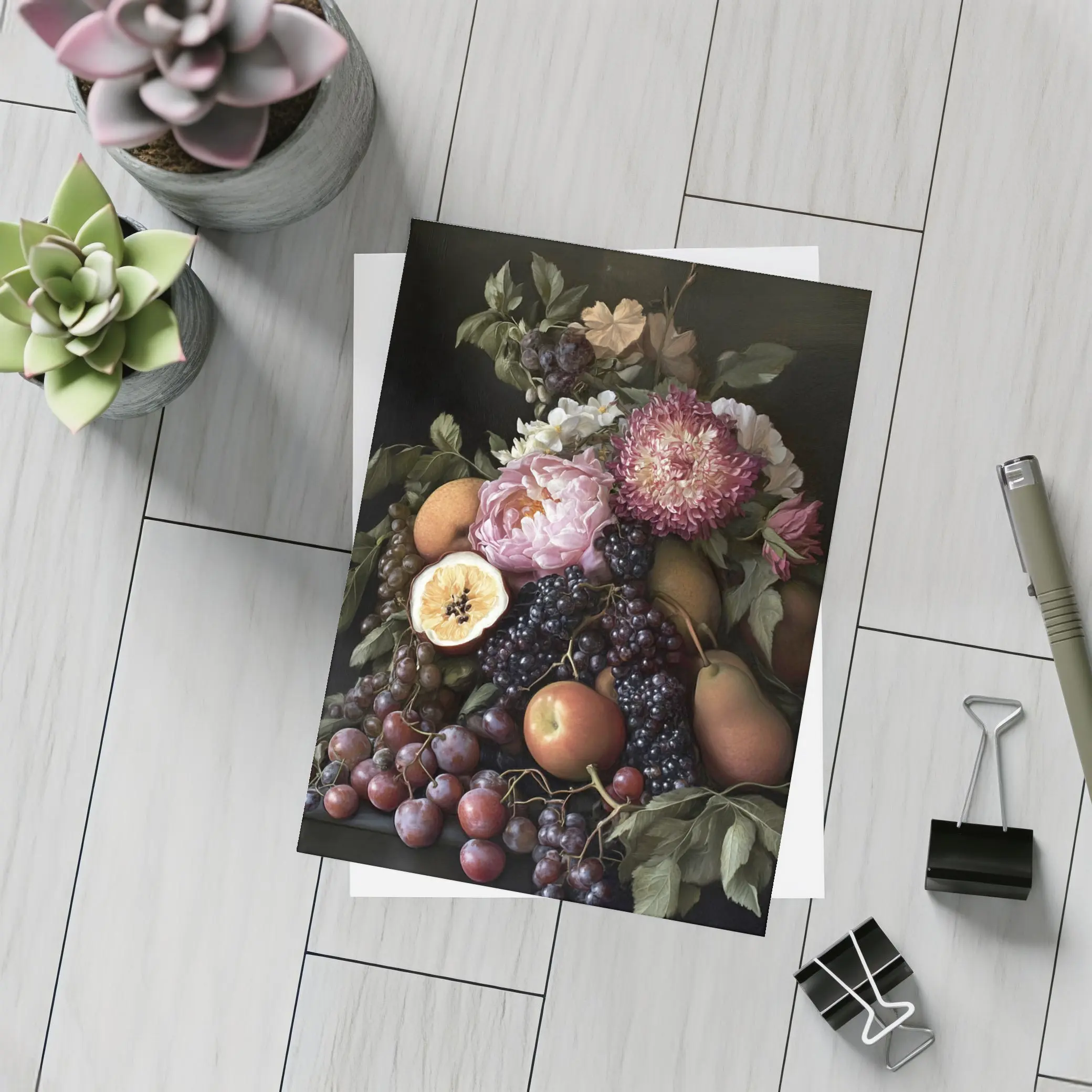 Dark Floral Still Life Fruit Botanical Art – Postcards