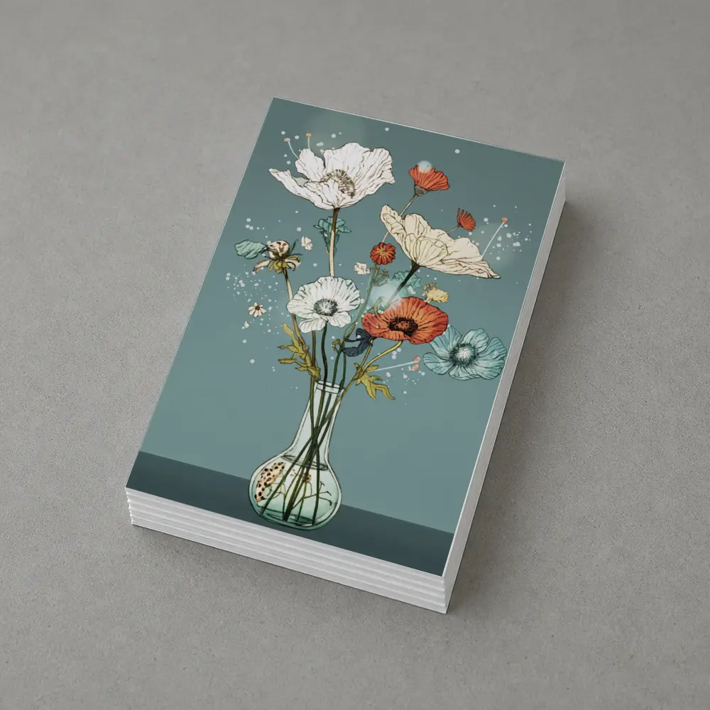 Poppy Bouquet In Glass Vase Teal – Postcards