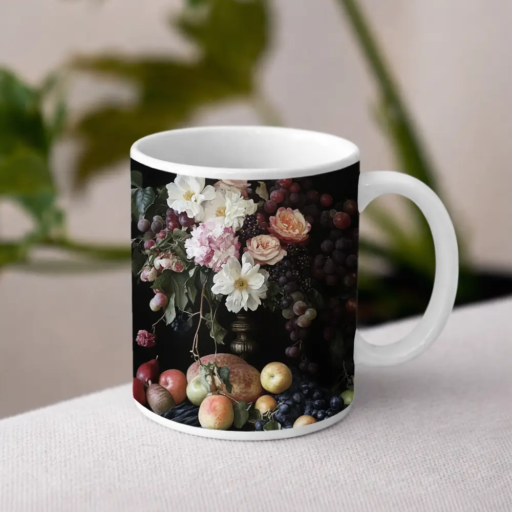 Dutch Masters Still Life Flowers Fruit Dark – Mugs