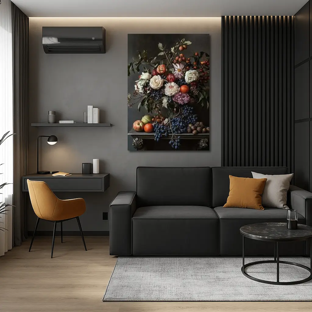 Dark Floral Still Life With Fruit – Wall Art