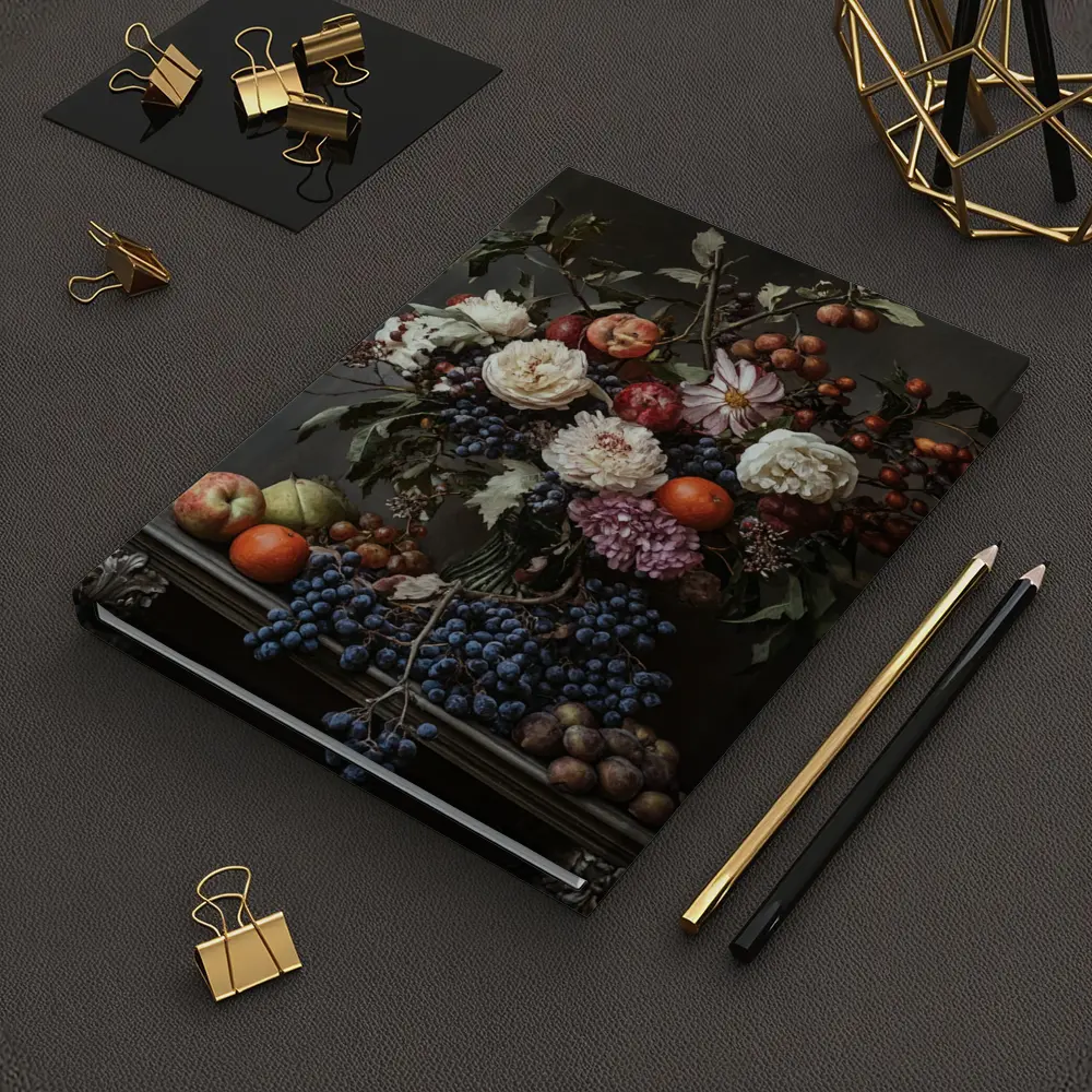 Dark Floral Still Life With Fruit – Notebooks