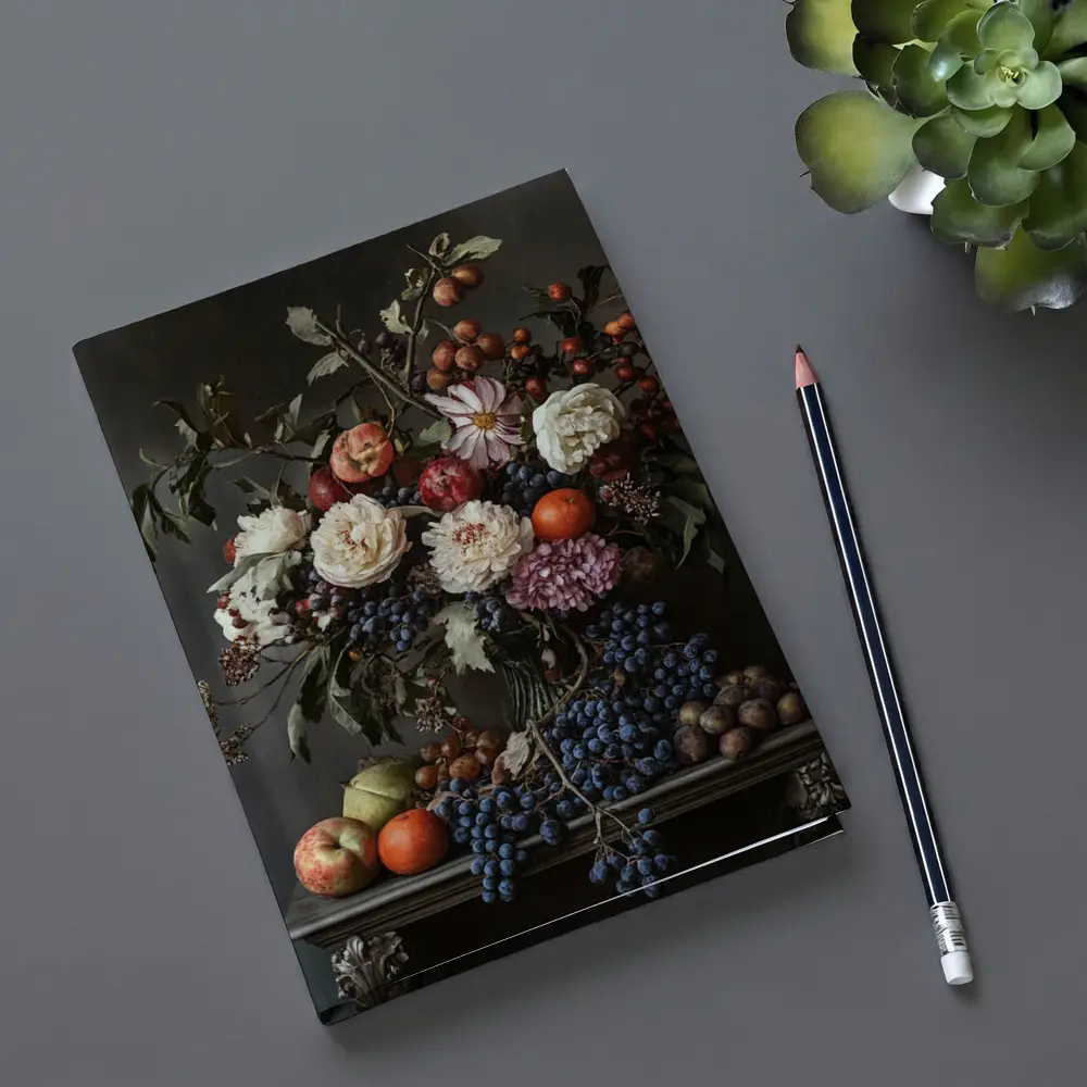 Dark Floral Still Life With Fruit – Notebooks