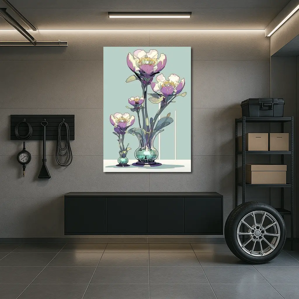 Art Nouveau Peonies In Glass Vases Illustration – Wall Art