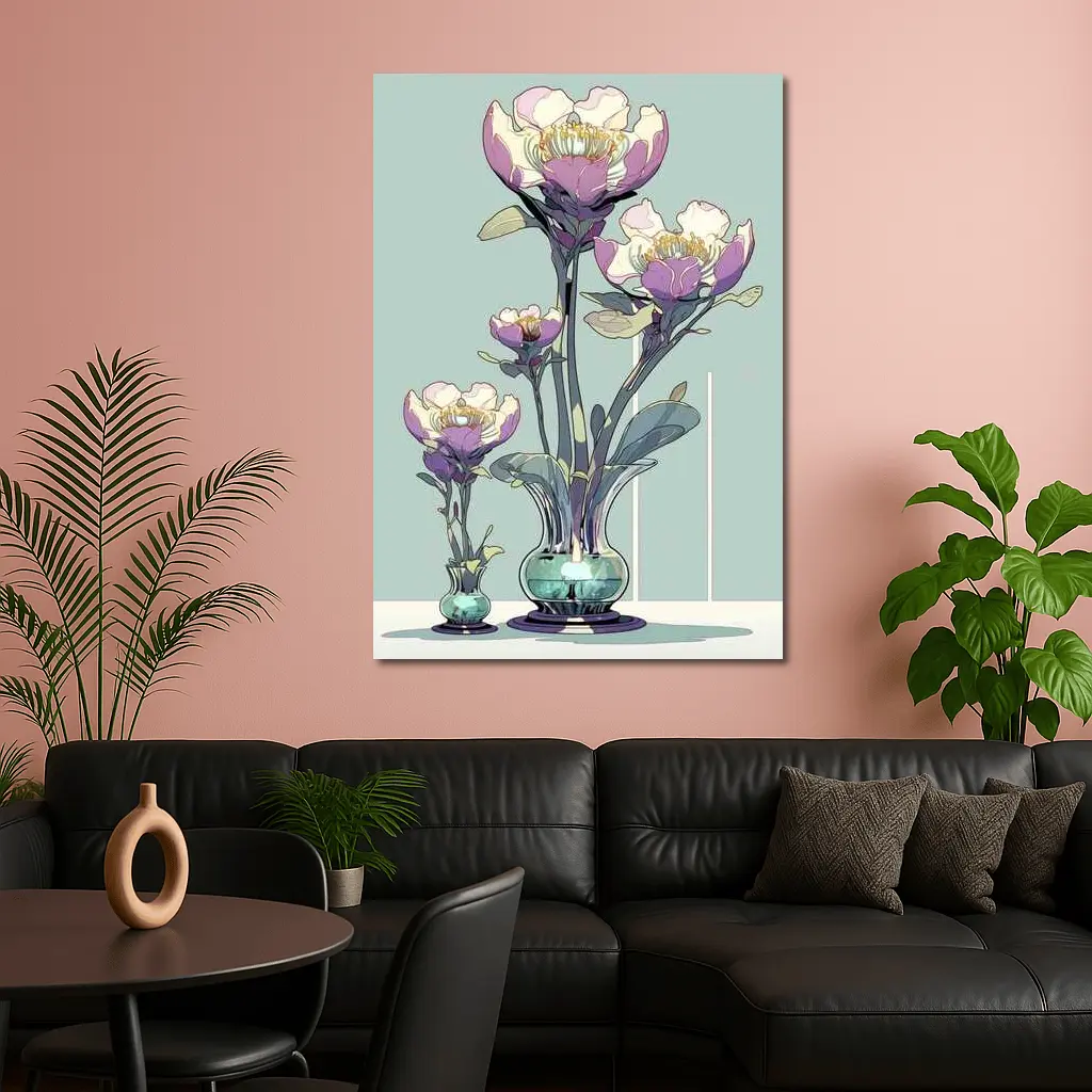 Art Nouveau Peonies In Glass Vases Illustration – Wall Art