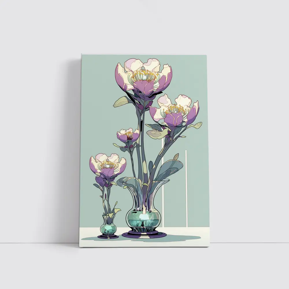 Art Nouveau Peonies In Glass Vases Illustration – Wall Art