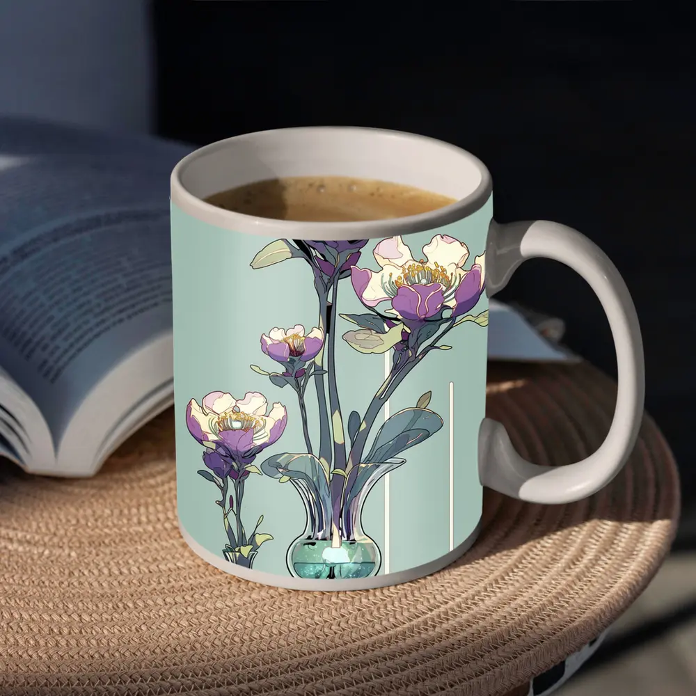 Art Nouveau Peonies In Glass Vases Illustration – Mugs