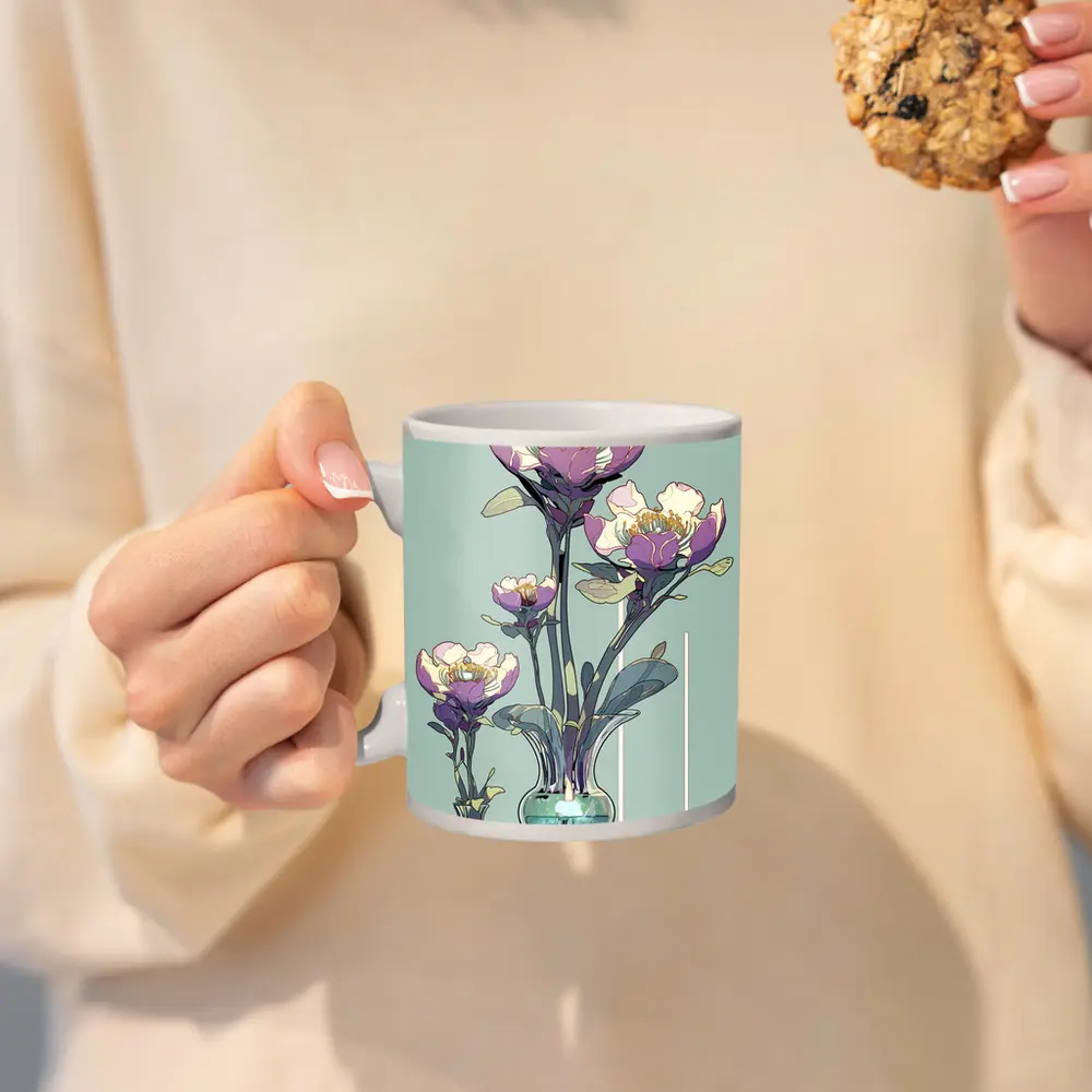 Art Nouveau Peonies In Glass Vases Illustration – Mugs