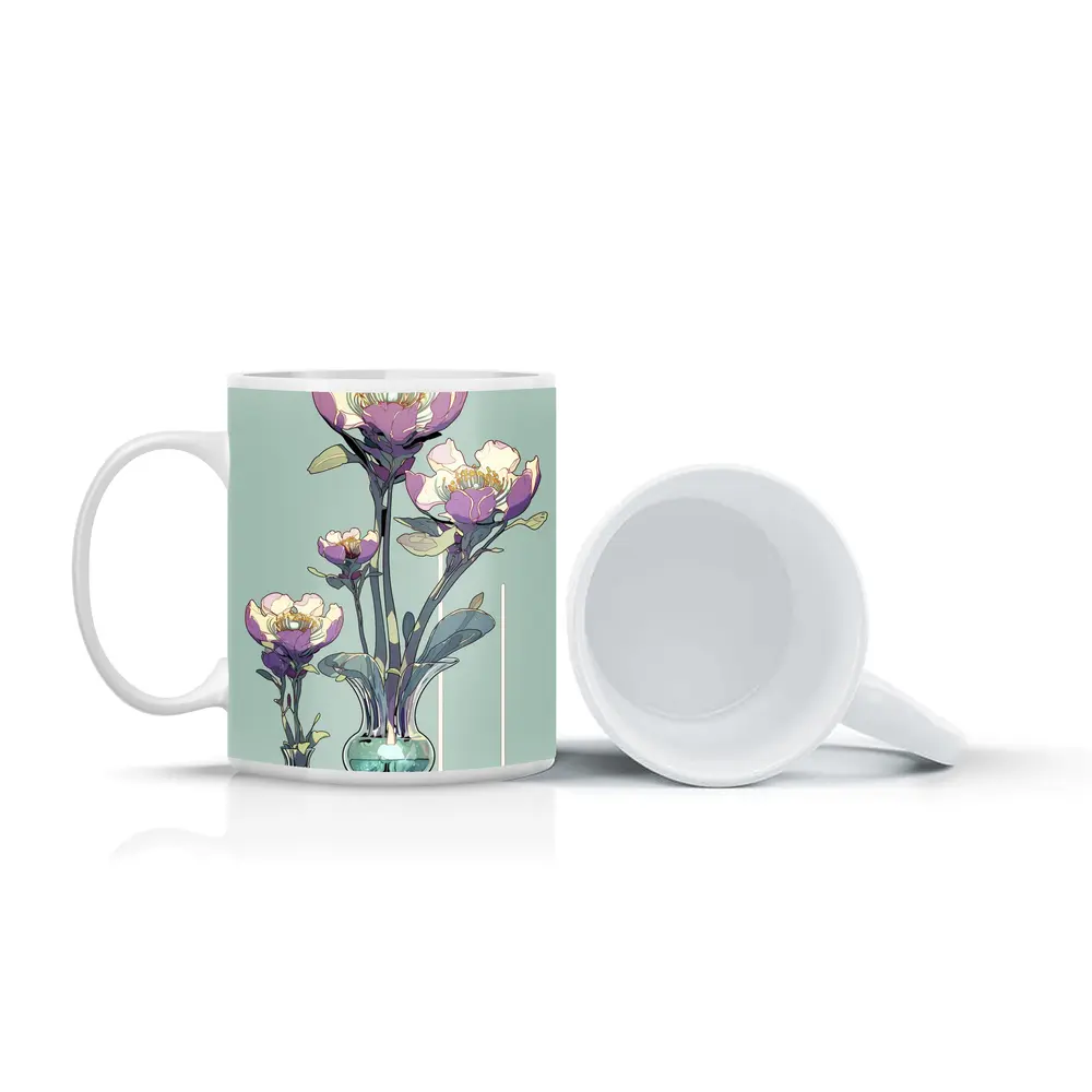 Art Nouveau Peonies In Glass Vases Illustration – Mugs